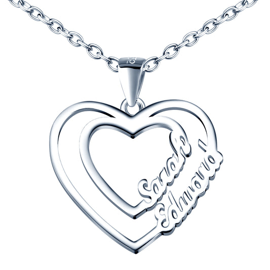 Infinionly Sterling Silver Overlapping Heart Two Name Necklace