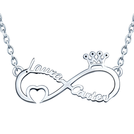 Infinionly Sterling Silver Classical Style With Little Heart And Crown Personalized Name Necklace