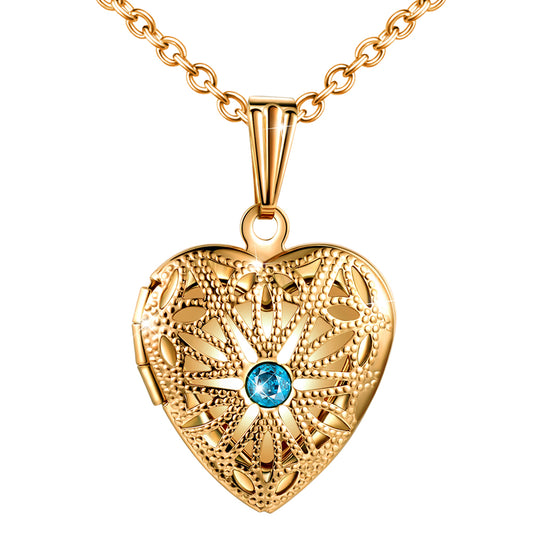 Infinionly Skeleton Glass Blue Zircon Heart Photo Locket Necklace