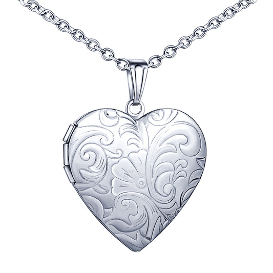 Infinionly Fashion Pattern Heart Photo Locket Necklace