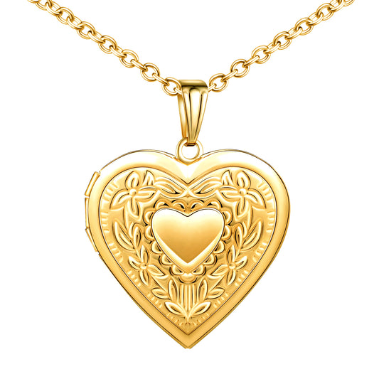 Infinionly Big Pattern Heart Photo Locket Necklace