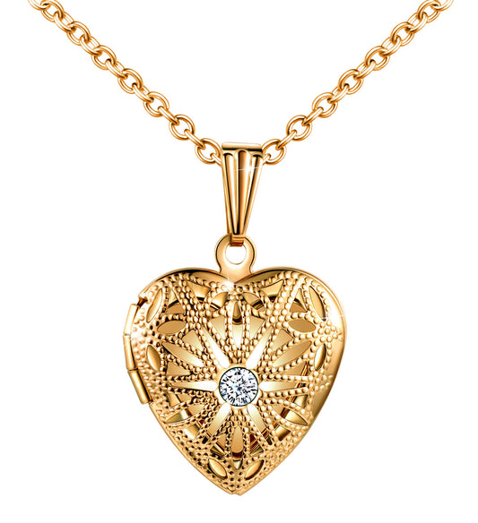 Infinionly Skeleton Glass White Zircon Heart Photo Locket Necklace