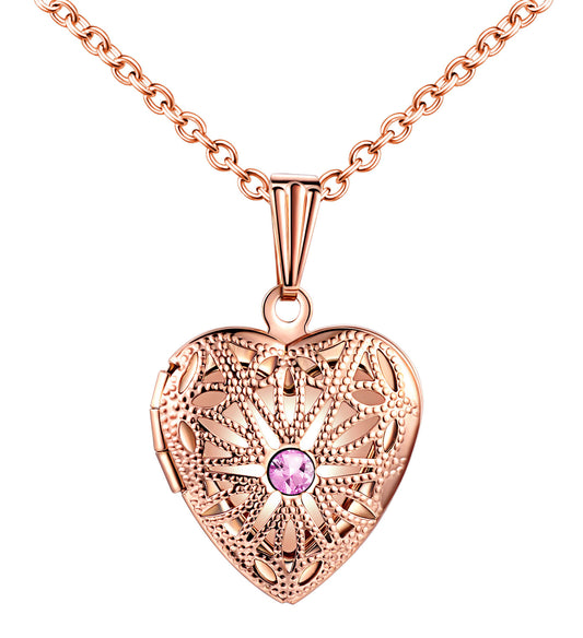 Infinionly Skeleton Glass Zircon Heart Photo Locket Necklace