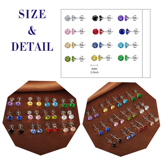 Infinionly 12 Pairs Of Colorful Zirconia Earrings Set