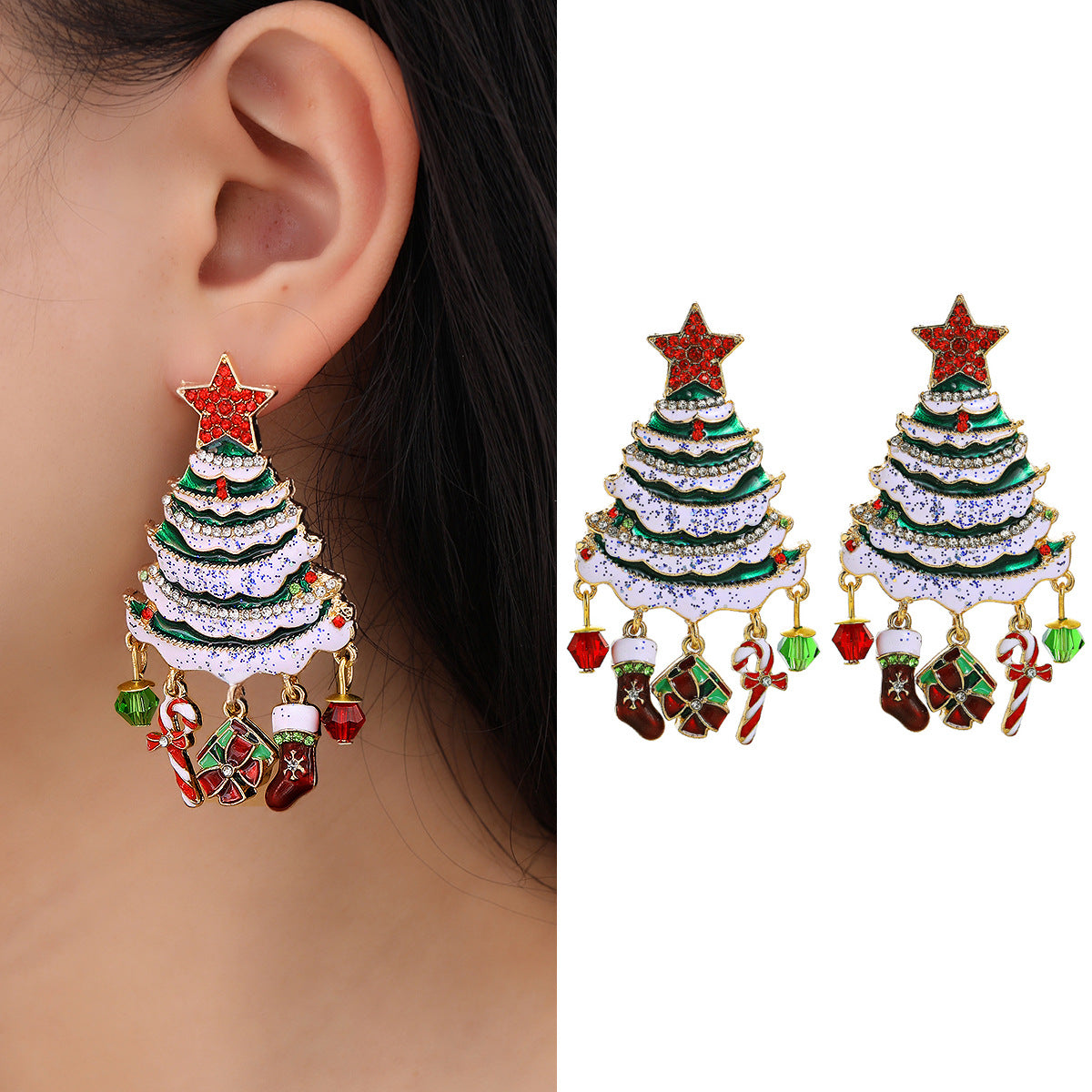 Infinionly Classic Christmas Tree Fringe Earrings