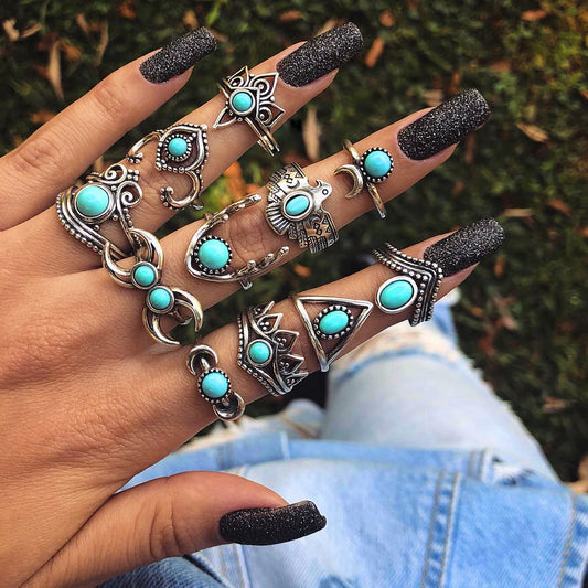 Infinionly Turquoise 11-piece Set Ring