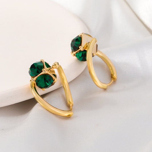 Infinionly Geometric Dark Green Zircon Earrings