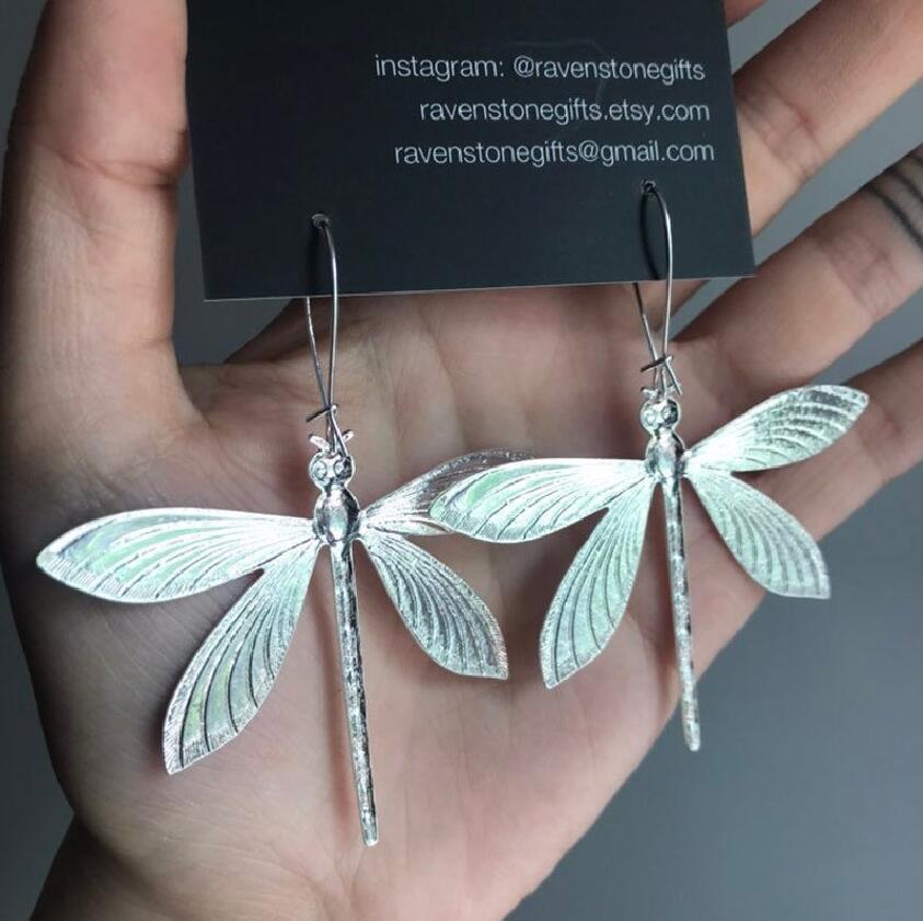 Sterling Silver Vintage Carved Dragonfly Earring