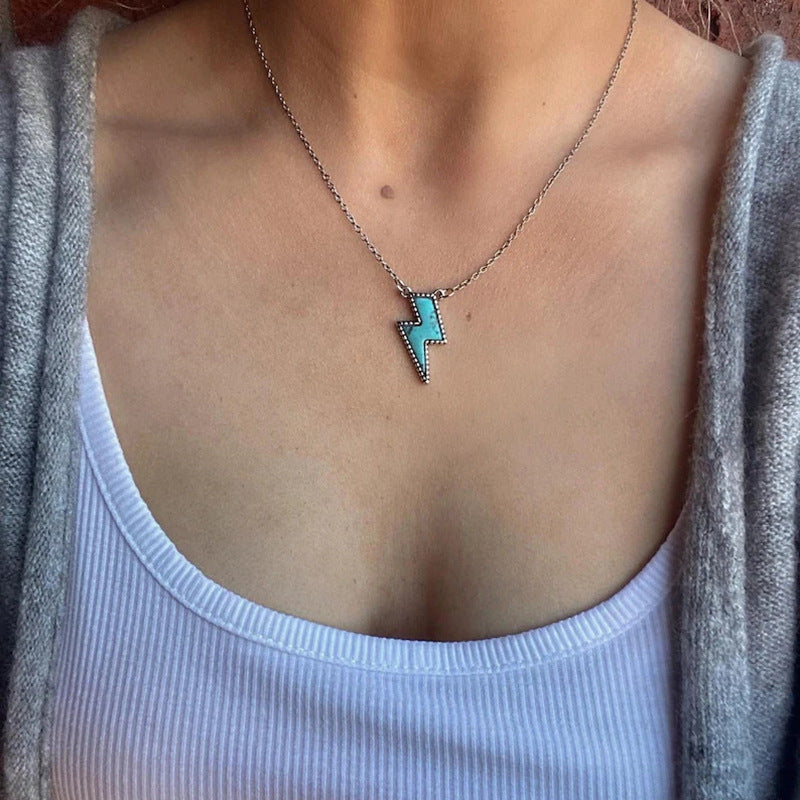 Boho Vintage Creative Turquoise Lightning Necklace