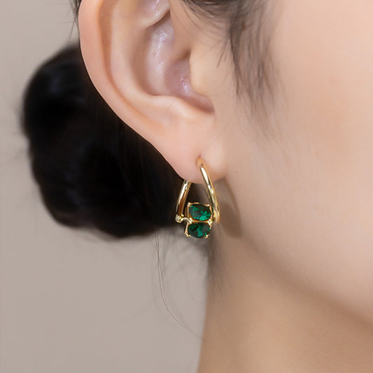 Infinionly Geometric Dark Green Zircon Earrings