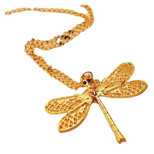 Gold Vintage Carved Dragonfly Necklace