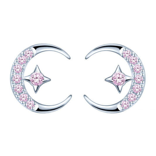 Moon & Star CZ Stud Earrings