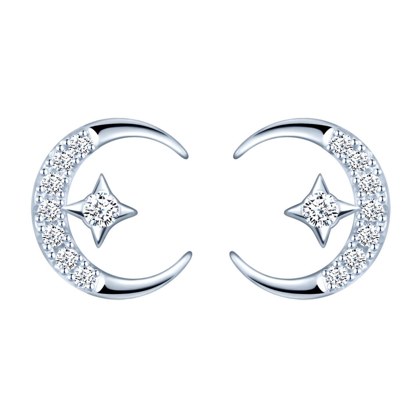 Moon & Star CZ Stud Earrings