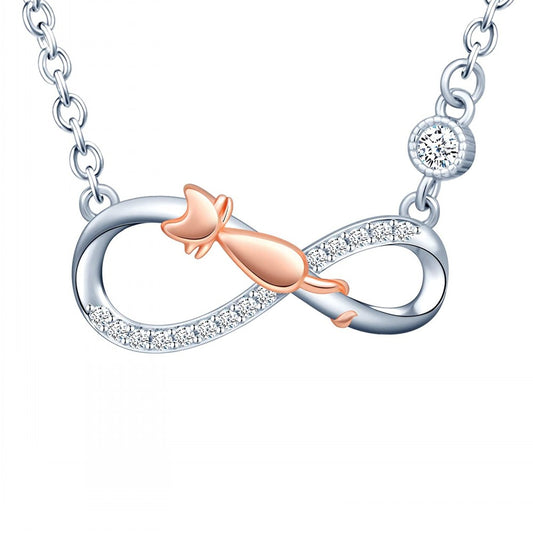 Infinity Cat Two Tone CZ Necklace